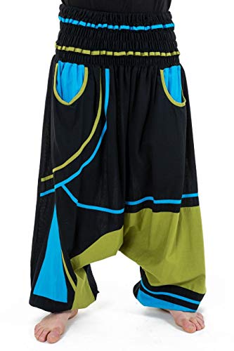 FANTAZIA Neonew Harembroek, elastisch, uniseks, één maat, zwart, blauw en groen