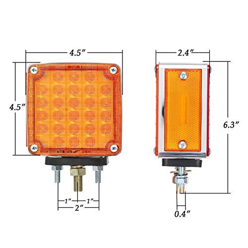 Partsam Square Double Face Smart Dynamic Led Pedestal Lights Amber/Red For Truck Towing Trailer Rv Bus Double Face Sequential Led Turn Signal Lights Fender Stud Mount 56Led, Driver And Passenger Side #TOP6