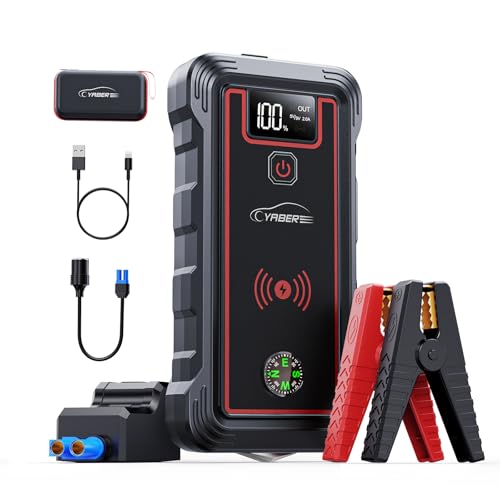 YABER Starthilfe Powerbank 3500A Spitzenstrom 23800mAh Auto mit 10W Wireless Charger(Für alle Benzinmotor/8,0L Dieselmotoren), Starthilfegerät mit LED Taschenlampe(4 Modi), LCD Bildschirm