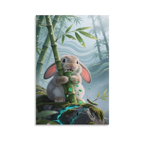 MEFESE Coniglio dalle orecchie lunghe Murale in Tela Premium–Design 3D Strutturato Per Cucina,Bagno&Sala Da Pranzo. Resistente All'Umido&Durevole Canvas Da Parete.Quadri Su Tela 08x12inch(20x30cm)