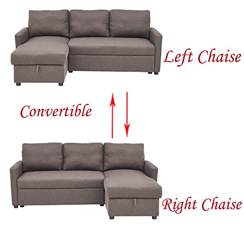 Kingway Sectional Sofa Bed with Storage Convertible Chaise Sofabed, W83D53H36, Brown - Thumbnail 5