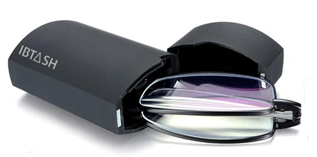 IBTASH Foldable Reading Glasses with Case Compact Pocket Mini Adjustable Folding Magnifying Slim Small anti Blue Light Blocking Eyesight Executive Style Metal Eyewear for Men Women