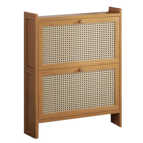Meuble à chaussures compact en bambou avec tiroir et portes rabattables style rétro