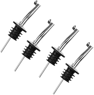 JRing Stainless Steel Tapered Metal Speed Pourer with Hinged Flip Top Cap for Wine Liquor Olive Oil Coffee Syrup Vinegar Bottles, 4 Pack