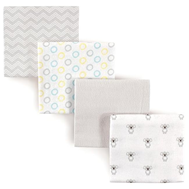 Luvable Friends Unisex Baby Cotton Flannel Receiving Blankets, Basic Elephant 4-Pack, One Size
