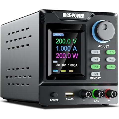 NICE-POWER DC Power Supply Variable, 0-200V 0-1A High Voltage Bench Power Supply with Memory Storage & Encoder Knob, Adjustable Regulated Lab Power Supply with Output Switch Lock Button Color Display Cover