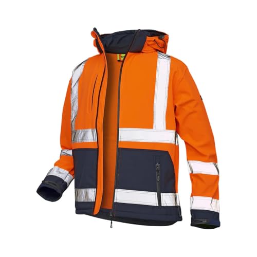 VELTUFF Reflex Softshell Hi-Vis Jacket Waterproof Work Jacket with Reflective Tape High Visibility Safety Coat for Men (UK Alpha L Regular Regular Orange/Navy)