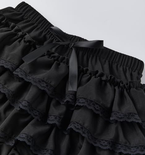 Image of Womens Lace Trim Layered Lolita Bloomer Cute Coquette Fluffy Ruffle Shorts