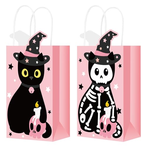 Sacs à friandises en papier pour Halloween et anniversaire, lot de 16 pochettes cadeaux chat