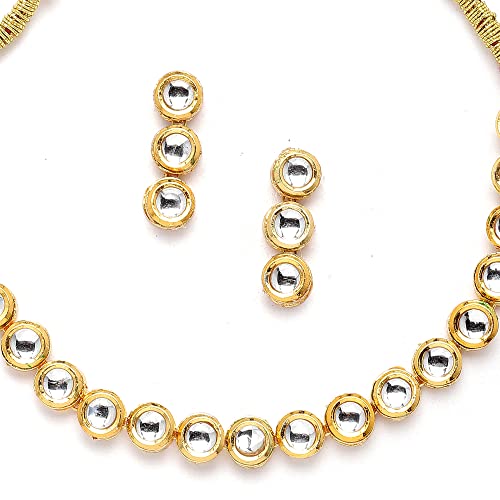 Gold-Plated Kundan Necklace Set with Earrings