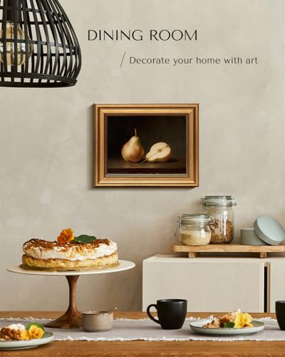 Image of HUARCEY Gold Framed Vintage Wall Art for Living Room, Fruits Painting Prints Shelf Decor for Kitchen, Aesthetic Bedroom Wall Art, Best Gifts for Friends or Family - Pears 10L x 8W