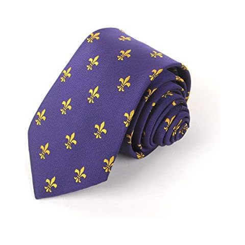Fleur-de-lis Pattern Men's Classic Neck Tie - New Orleans Saints Lily Flower French Symbol - Black Gold & Purple Available - Multicoloured - One size Cover