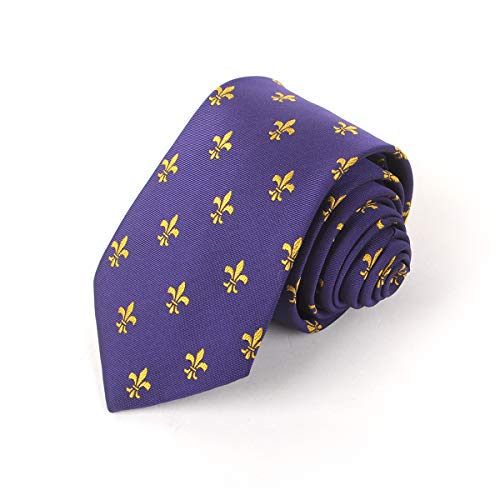 boxed-gifts Parquet Purple & Gold Fleur de Lis Mardi Gras Lily Flower Diamond Dotted Tie For Men