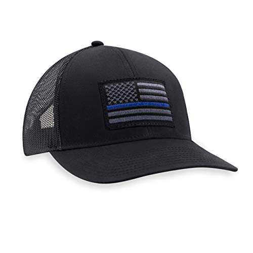 Thin Blue Line Hat  Blue Line Trucker Hat Baseball Cap Police Snapback Golf Hat (Black)