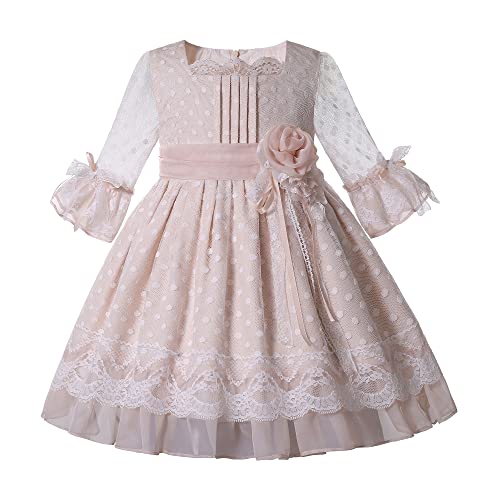 Pettigirl Kids Girls Elegant Spring First Communion Half Sleeve Floral Ruffle Clothes Outfit Toddler Cute Party Dresses