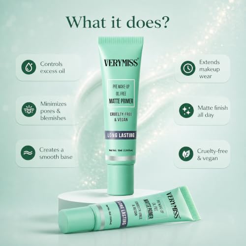 Image of Verymiss Pre-Makeup Oil Free Matte Primer | Enriched with Vitamin E | Smooth & Long-Lasting Base | Pores & Fine Lines Minimizer Primer | 10ml