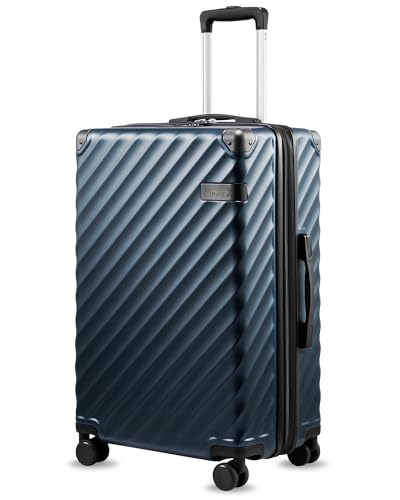 Image of LUGGEX Carry On Luggage for Airplanes, KVC Polycarbonate Hard Shell Suitcase for Travelling, Navy, Checked-Medium 24-Inch, Solid