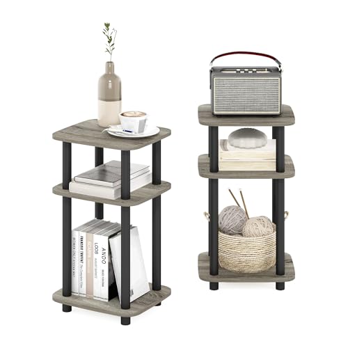 Image of Furinno JUST 3-Tier Telephone Table Set of 2, Turn-N-Tube Toolless Side Table with Open Shelf, Round Curve Corner Night Stand, Bedside Table, for Living Room, Bedroom, French Oak