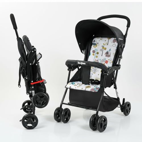 Image of Baybee Stroller Baby for Boy & Girl 0 to 3 Years | Foldable Strollers with Canopy, Parent Handle, 2-Position Adjustable Seat, 2-Point Safety Belt | Travel Pram for Kids (Black)