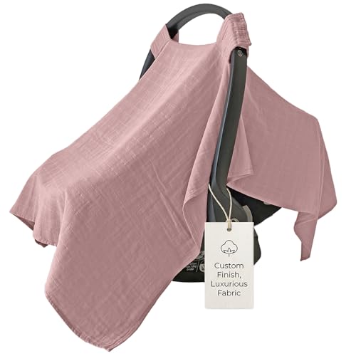 Image of MOZAH 100% Organic Muslin Baby Car Seat Cover Muslin Carseat Canopy Baby Car Seat Covers for Girls (Pale Mauve)