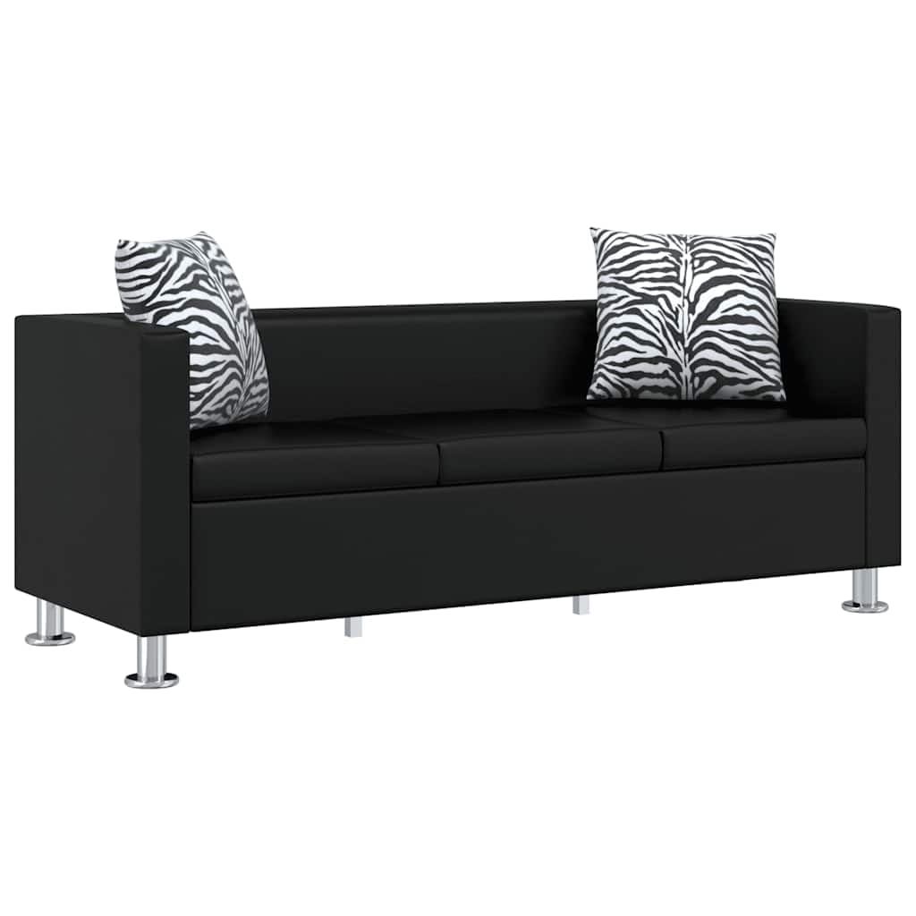 Zestaw sofy ze sztucznej skóry w kolorze czarnym, z 3-osobową i 2-osobową, tapicerowany z drewnianą ramą, 170 x 62,5 x 63 cm i 120 x 62,5 x 63 cm, wygodny i nie zajmuje dużo miejsca, do