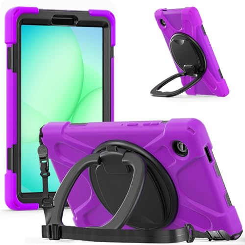 Coque Samsung Tab A11 8.7 2025 SM-X130 étui antichoc violet avec support 360 et bandoulière