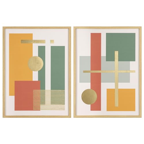 Baroni Home Set di 2 Quadri Moderni per Soggiorno in Canvas con Cornice in Legno Chiaro, Coppia di Quadri Stampa Alta Qualità, Decorazione Murale Colorata da Camera e Cucina, Rettangoli, 45x3x60 cm