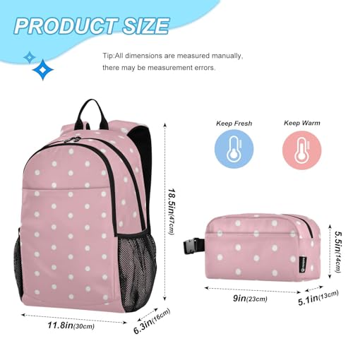 Sac à dos à pois blancs avec lunch box pour transporter les repas à l'école - 3