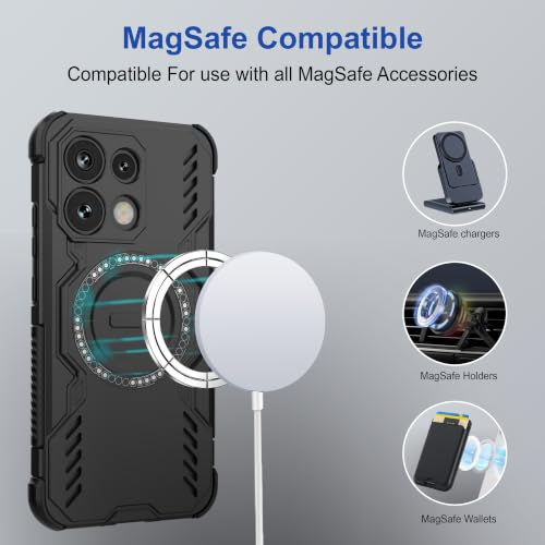 Image of Zapcase Back Case Cover for Oppo Reno 16C 5G | Magnetic Case with Built-in Metal Ring | Supports MagSafe Charger, Wallet & Car Mount | Shockproof Hybrid PC + TPU | Black