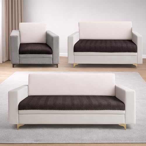 Image of Homerz Premium Velvet Sofa Cover Panel | Soft & Velvety Fabric | Rich Vibrant Colours | Sofa Protector for Living Room (Brown, 6 (3+2+1) Seater, Only Seat Cover)