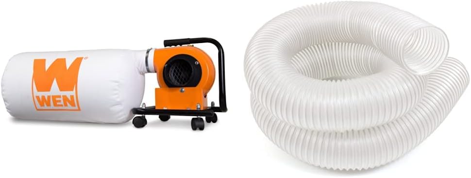 DC3401 5.7-Amp 660 CFM Rolling Dust Collector with 12-Gallon Bag and Optional Wall Mount, Black & 28200 Universal Dust Extractor Hose, 4-Inch x 10-Feet