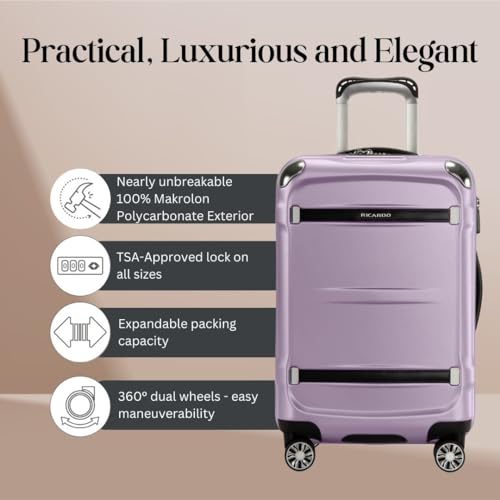 Ricardo Beverly Hills Rodeo Drive 2.0 Hardside 4 Wheel Spinner, TSA Lock, Lightweight Suitcase, Unisex, Stylish, Silver Lilac, 21-Inch Carry-On