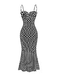 Milumia Women's Polka Dots Frill Trim Cami Dress Elegant Ruched Bust Fishtail Maxi Dresses Black and White Medium