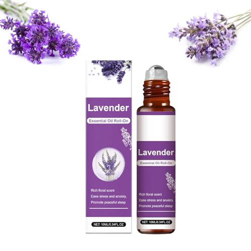 Aceite esencial de lavanda Roll-On, 100 % puro natural, aceite de aromaterapia premium para relajación, masaje, difusor, velas y fabricación de jabón, aroma calmante de lavanda (1 unidad)