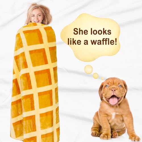 Image of Bnuitland Waffle Funny Blanket, 300 GSM Double Sided Giant Funny Novelty Realistic Food Blanket for Adults and Kids, Super Soft Flannel Throw