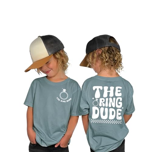 BOUTIKOME Toddler Baby Boys The Ring Dude Shirt Ring Bearer T-Shirt Wedding Gift Shirt Bridal Party Short Sleeve Summer Top (Greyblue 3-4 Years(100))