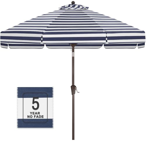 Image of MASTERCANOPY 9ft Olefin Valance Patio Umbrella Navy Blue & White