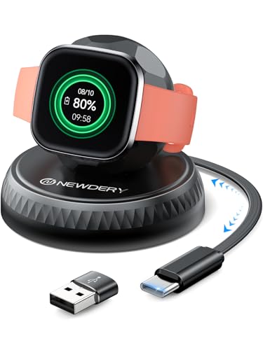 NEWDERY Charger for Pixel Watch 3 2 & for Fitbit Sense 2/Versa 4 3, Retractable USB C Charging Cable with USB A Adapter, Portable Replacement Dock Stand for Fitbit & for Google Smartwatch