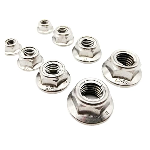 SFCHEN 2/5pcs M4-M12 304 Stainless Steel Prevailing Torque Type All Metal Insert Hexagon Lock Nut with Flange Hex Self Locking GB6187(Serrated Bottom,1pc M12)