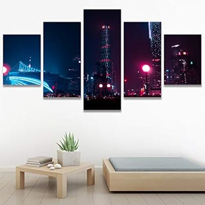 SIGNWIN 5 Panel Canvas Wall Art City Illuminations...