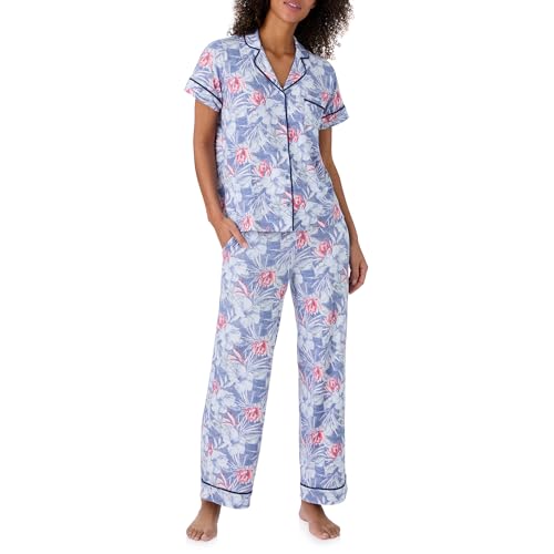 Tommy Bahama - Women's Pajama Set, Short Sleeve Notch Collar Button Down Top with Long Pants for Sleep or Lounge