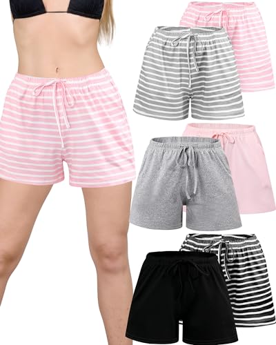 Chuarry 6 Pack Women Pajama Short Sleep Short Sleepwear Lounge Shorts Sleep Boxers Bottom with Pockets