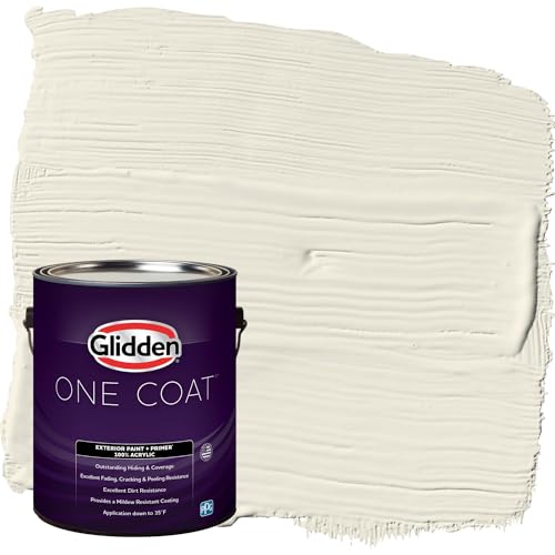 Glidden Exterior Paint + Primer: White/Colonial White, One Coat, Semi-Gloss, 1 Gallon