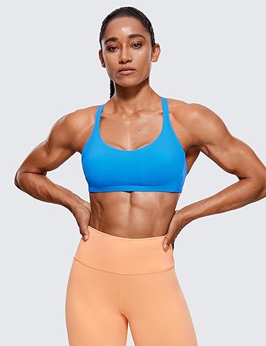 Image of CRZ YOGA Naked Feeling Criss-Cross Sports Bra | Light Support, Removable Pads, Yoga, Sleek, Strappy Back, Scoop Neck, for Women