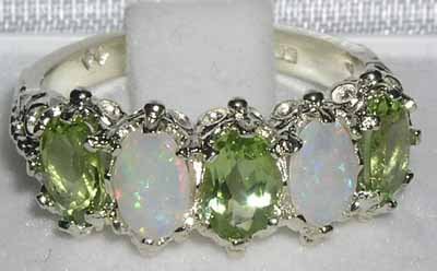 925 Sterling Silver Real Genuine Peridot and Opal Womens Eternity Ring4