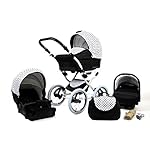 Lux4Kids Retro Kinderwagen 3 in 1 Komplettset mit Autositz Buggy Megaset Marget Navy Blue Star 4in1 mit Isofix