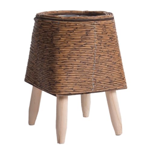 Flaroey Macetas de Estante de Flores Tejidas de RatáN de ImitacióN Vintage, Cesta de Almacenamiento Hecha una Mano con Patas de Madera, Soporte para Maceta, D