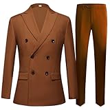 MANYUBEI Costumes pour Hommes, 2 Pièces De Couleur Unie Blazer Croisé Robe Cintrée Veste De Smoking Décontractée Robe De Mariée pour Marié, Vêtements pour Hommes,L, Coffee