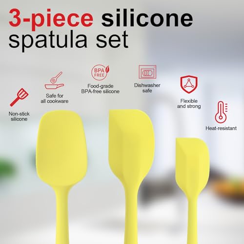 Cooptop Silikon-Spachtel-Set – Gummi-Spatel °C hitzebeständig Backlöffel & Spatel (Macarongelb) – Ansicht 2