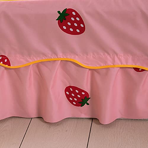 Feelyou Girls Strawberry Bed Sheet Kawaii Japanese Anime Fitted Sheet 3 Side Coverage 14 Inch Drop Dust Ruffle Bed Skirt 3 Piece 1 Falt Sheet & 2 Pillowcases (Full) #TOP3